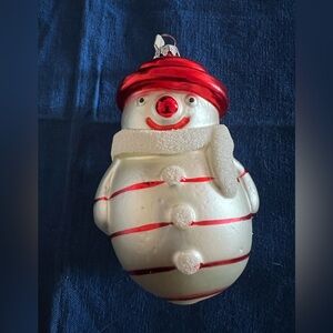Vintage Snowman Ornament with Red Accents